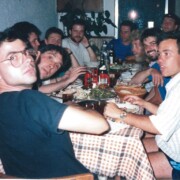 CASTELLTERÇOL (Moianès) Festa dels "Quintos" · 30/07/88 (Durant el sopar amb components del grup BISCOOTER, Jordi Bonet, Jordi Prat "Jembo", Toni Breganciano, Pep Puig)
