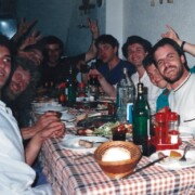 CASTELLTERÇOL (Moianès) Festa dels "Quintos" · 30/07/88 (Durant el sopar amb components del grup BISCOOTER, Jordi Bonet, Jordi Prat "Jembo", Toni Breganciano, Pep Puig)